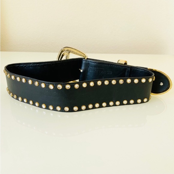 St. Maarten Black Leather Vintage Crystal Punk Rock Belt SZ XS - Picture 4 of 6